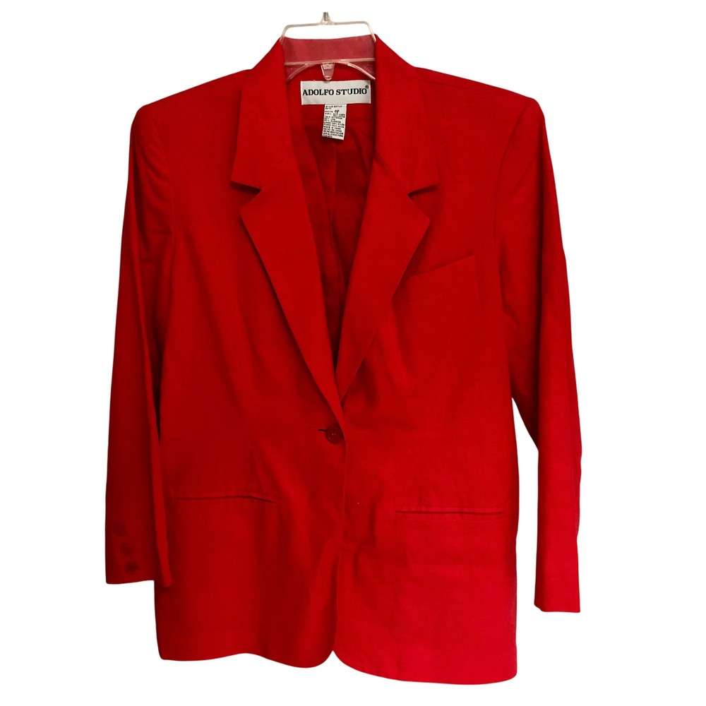 Adolfo Studio Blazer Women's 6P Petite‎ Deep Coral Classic Linen Bld Vintage 90s